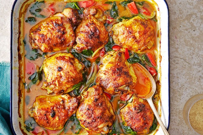 A one-pan chicken thigh dinner
