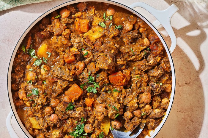A whole pot of lamb tagine, ready to serve
