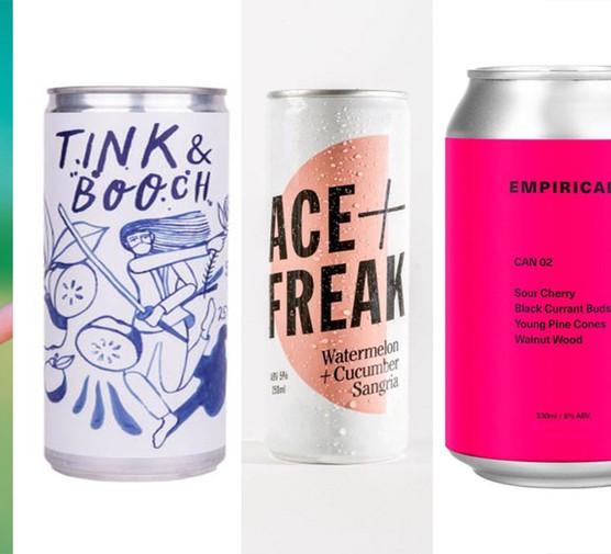 Five colourful cans of cocktails