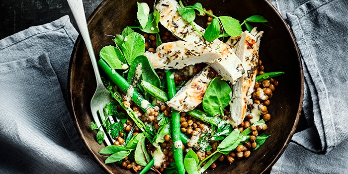 Griddled Chicken with Mustardy Lentil Salad
