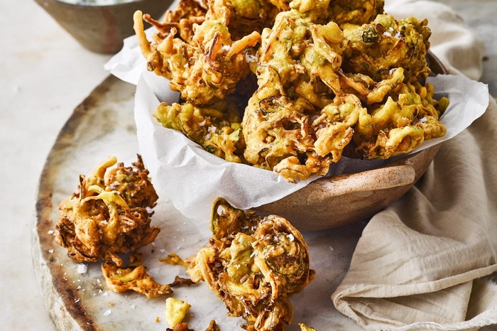 Brussels sprouts bhajis with raita