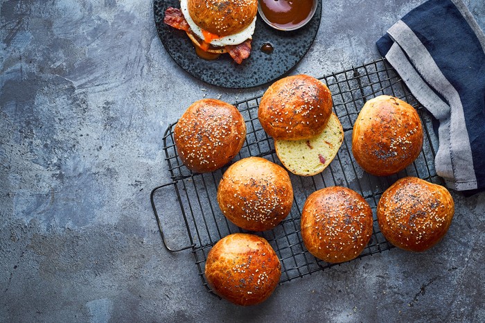 Bacon and chive brioche buns