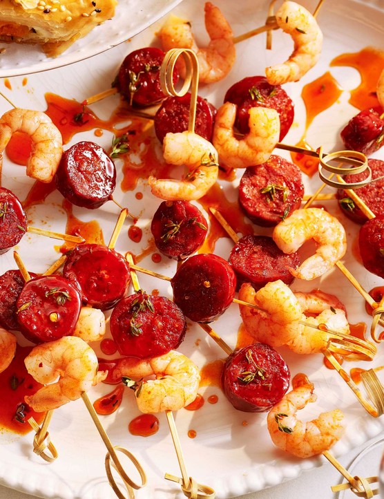 A platter of prawn and chorizo party bites